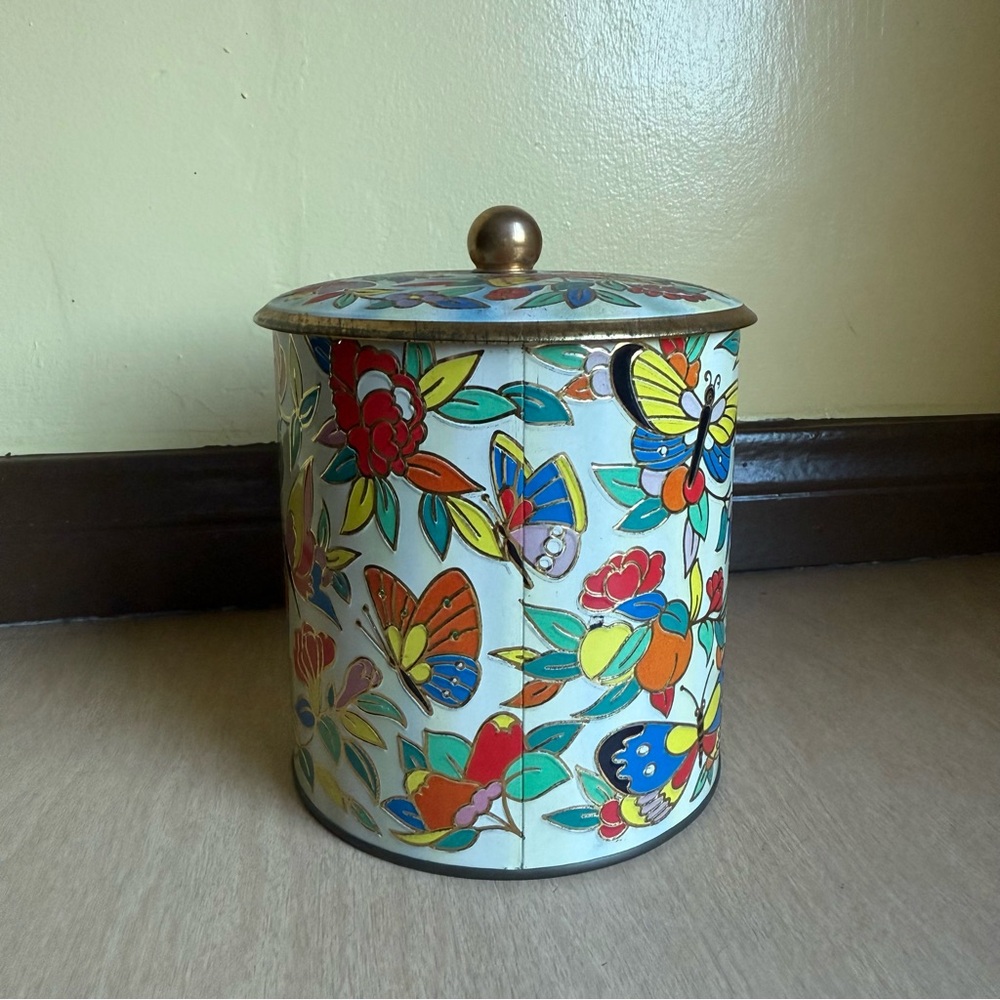 Floral Butterfly Decorative Tin Colorful Floral Design Storage - Picture 7 of 15